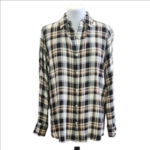NWT MAX STUDIO Plaid relaxed fit long sleeve button down shirt